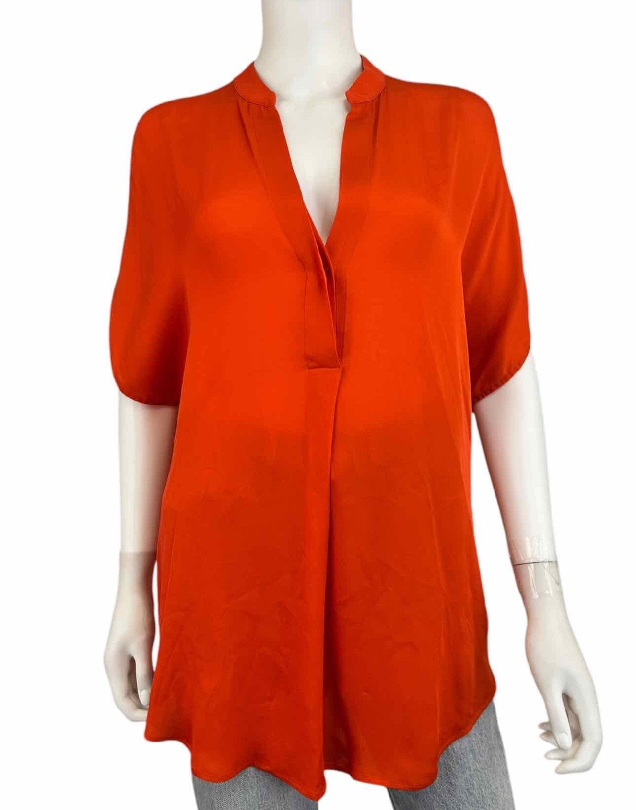 Vince Orange Silk Popover Blouse Size L