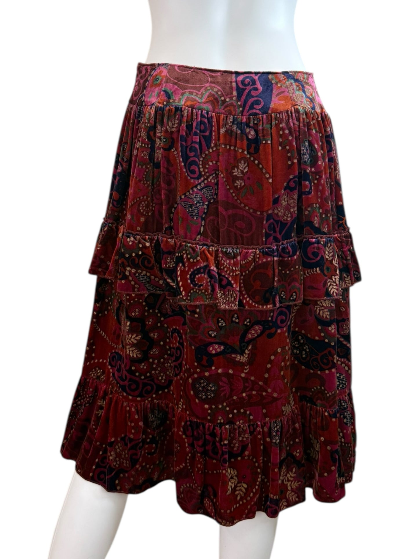 Cynthia Steffe Maroon Velvet Paisley Midi Skirt Size 6