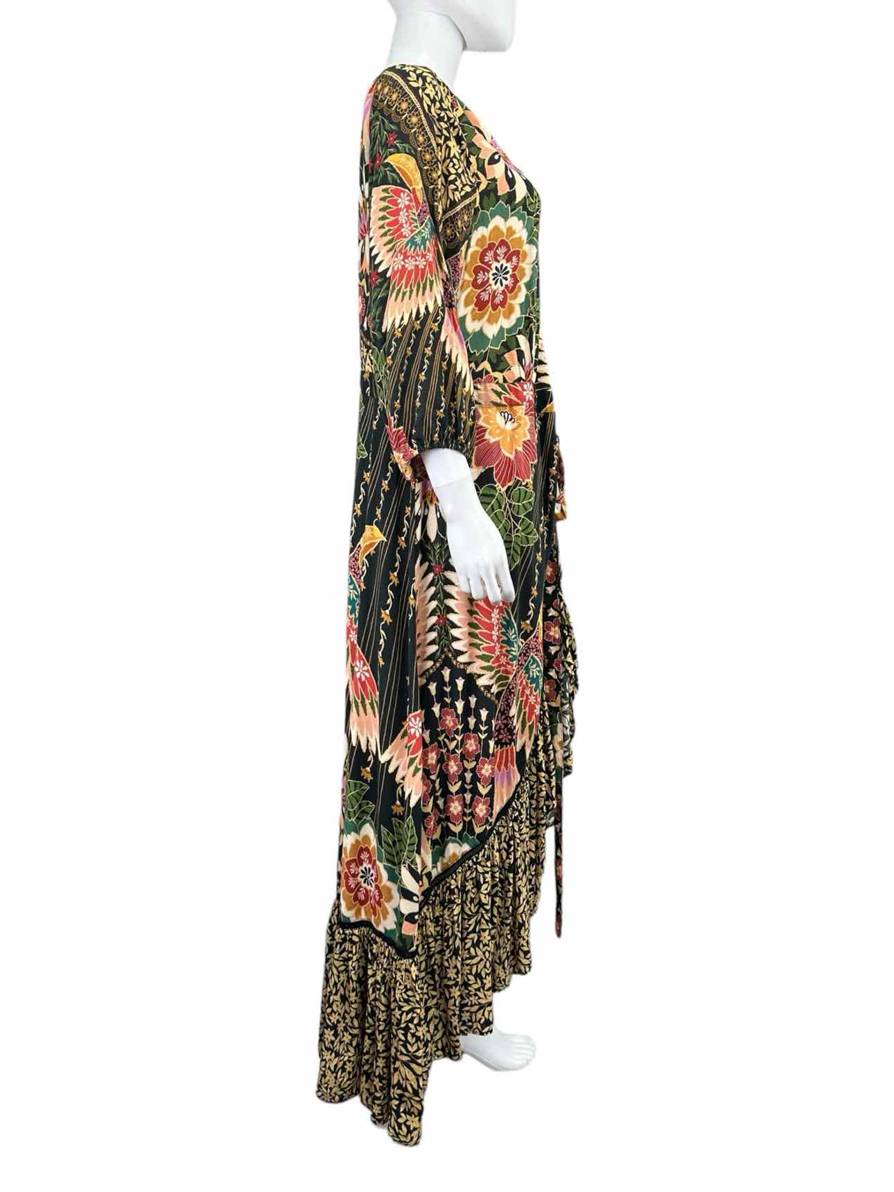 FARM for Anthropologie Black Floral Pattern Duster Size XL