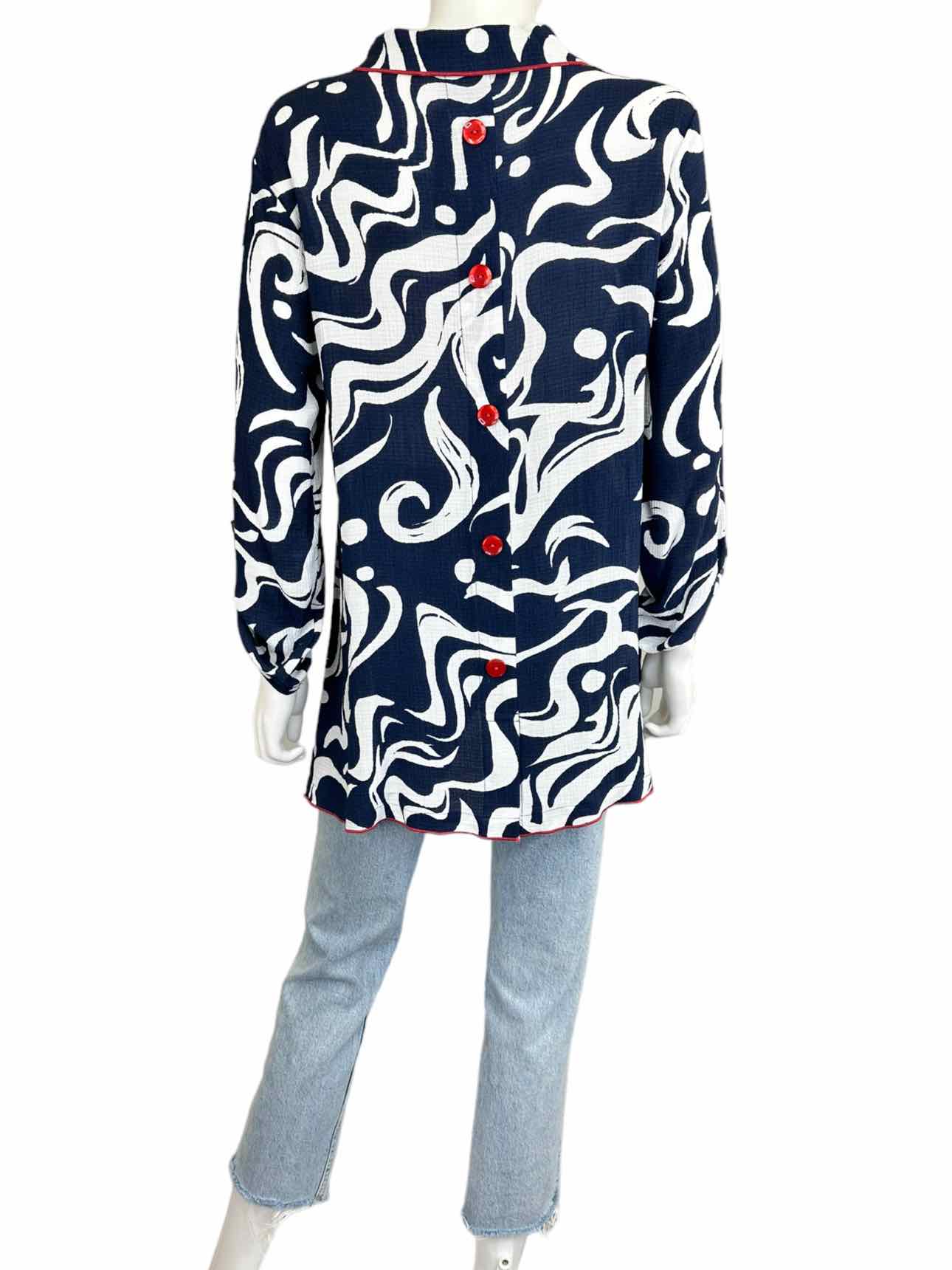 Ali Miles NWT Navy Swirl Printed Blouse Size M