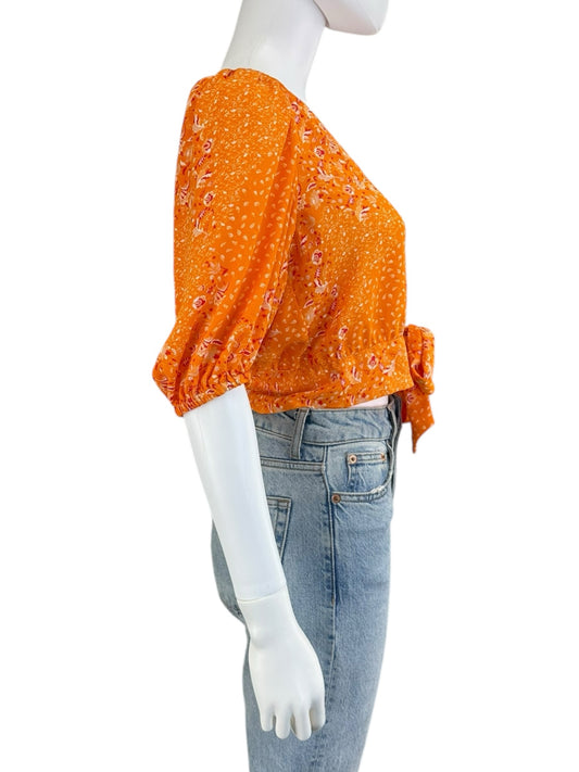Joie Orange Floral Print Blouse Size S