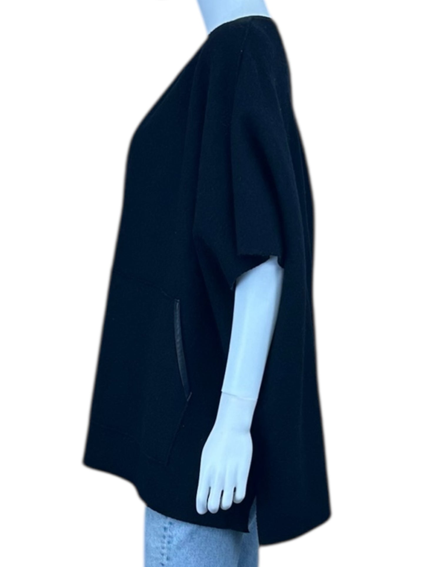 EILEEN FISHER Black 100% Wool Kimono Size XXS