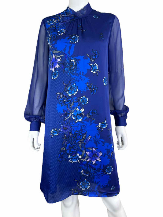 ELIE TAHARI Blue Floral Print Cocktail Dress Size M