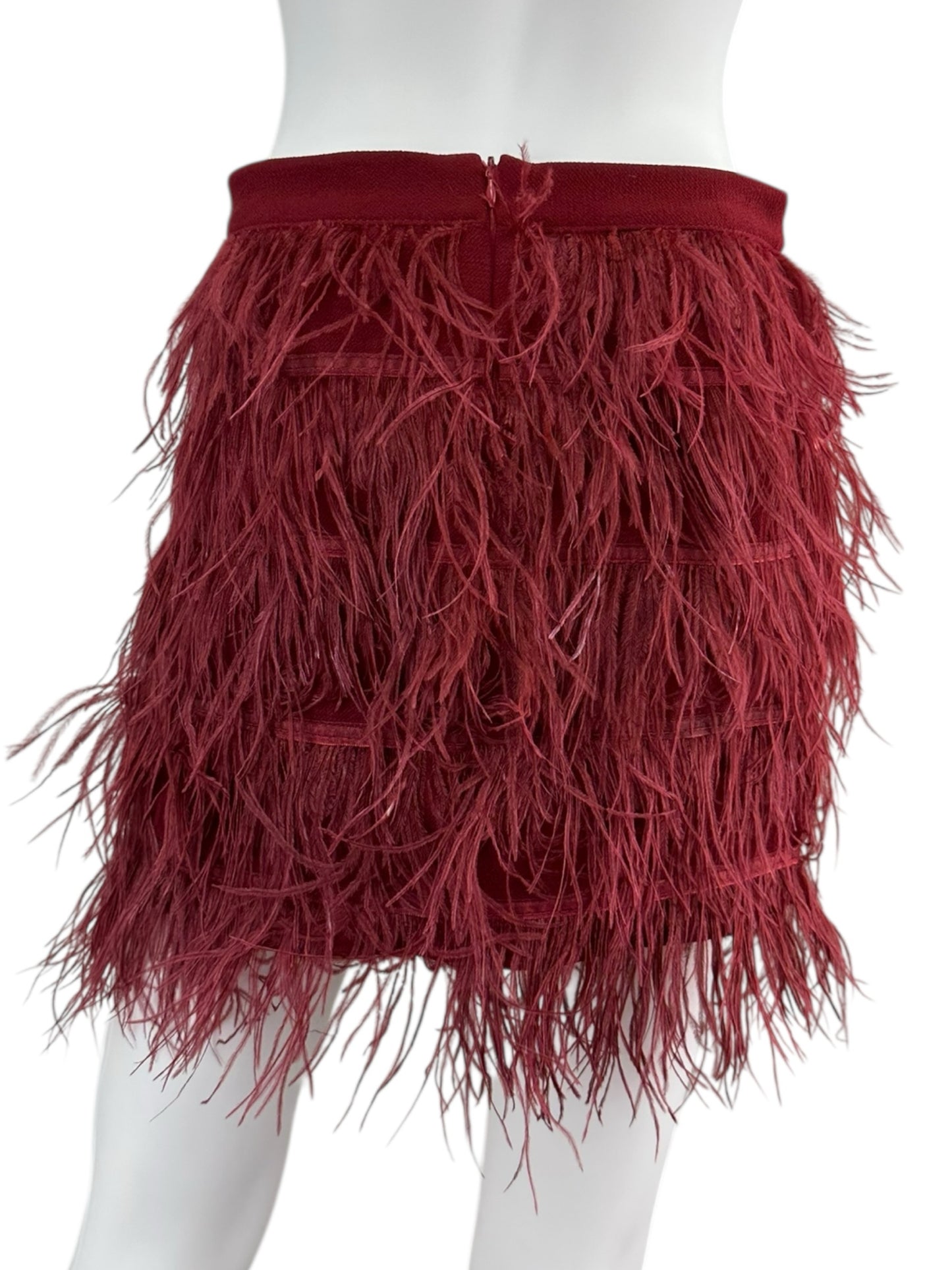 GIANNI BINI Dark Red Feather Mini Skirt Size S