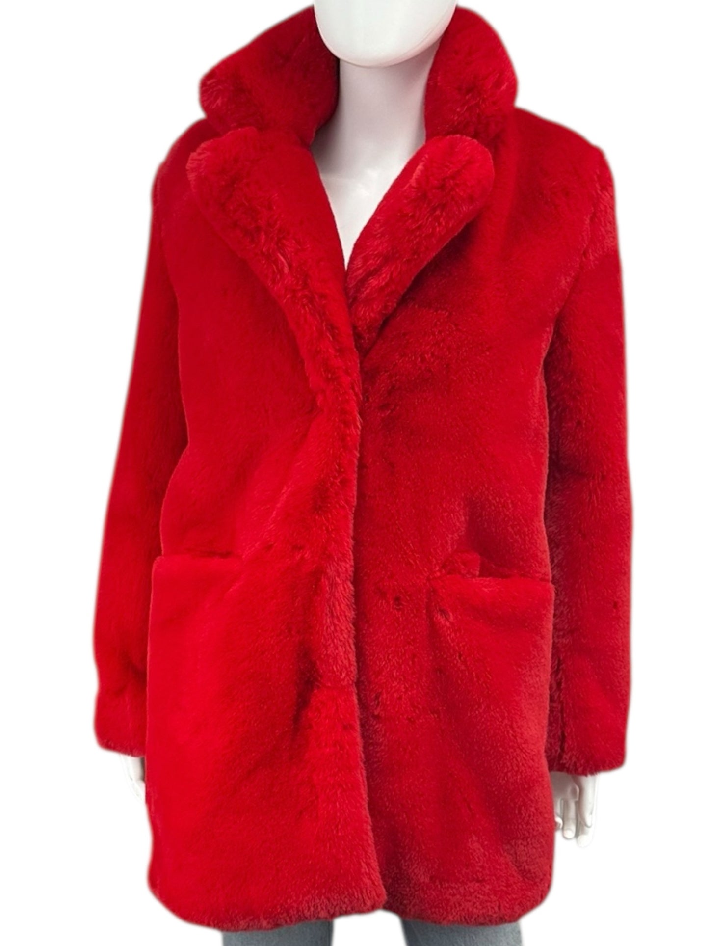 APPARIS Red Faux Fur Coat Size S