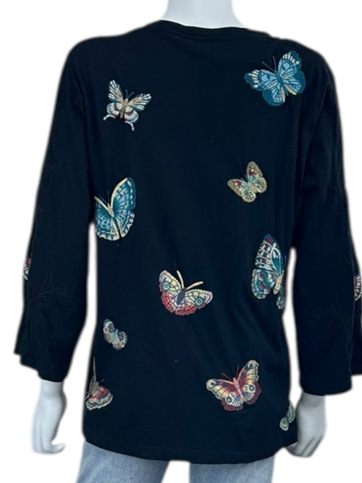 Johnny Was Black Butterfly Knit Top Size M