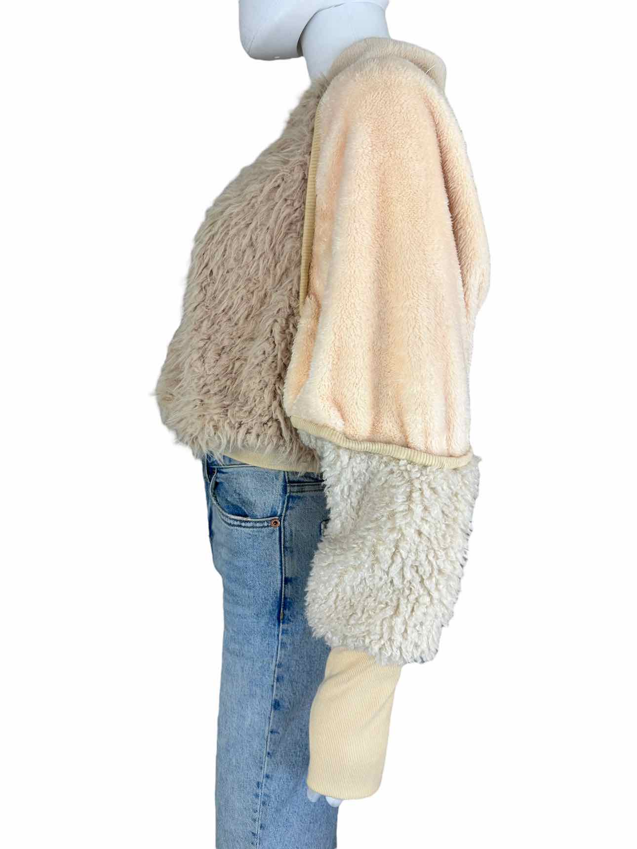 Free People NWT Cream Multi Textured Fur Zip-Up Jacket Size S