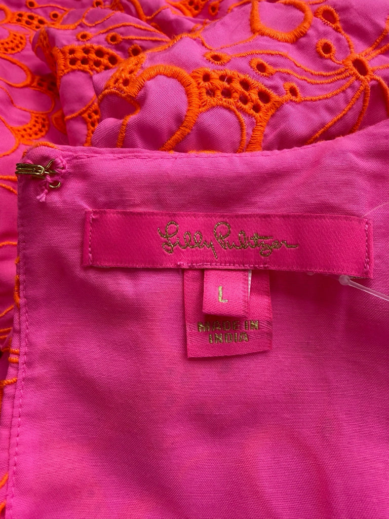 Lilly Pulitzer Pink Lailah Eyelet Embroidered Top Size L