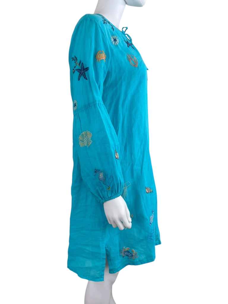 Johnny Was Aqua Embroidered Ocean Life Tunic Dress Size S
