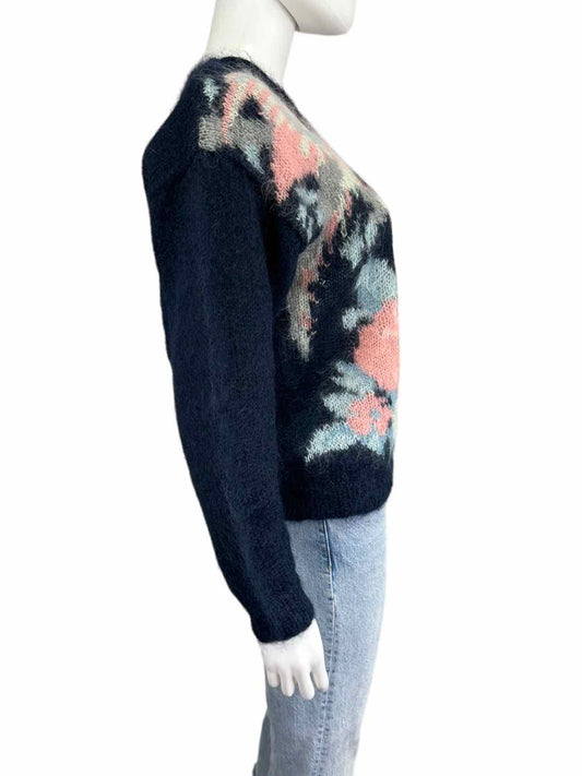 Vintage Lauren Cole Navy Floral Mohair Wool Sweater Size M