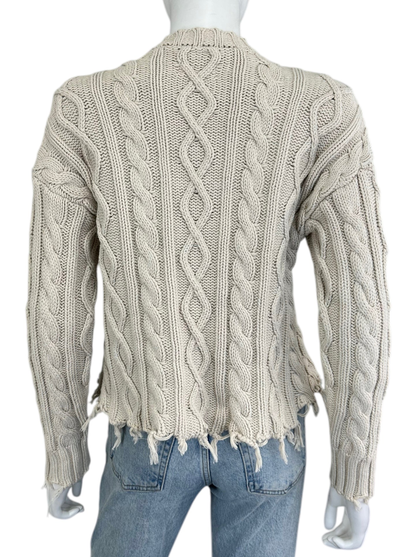 PISTOLA Cream 100% Cotton Cable Knit Distressed Sweater Size XS