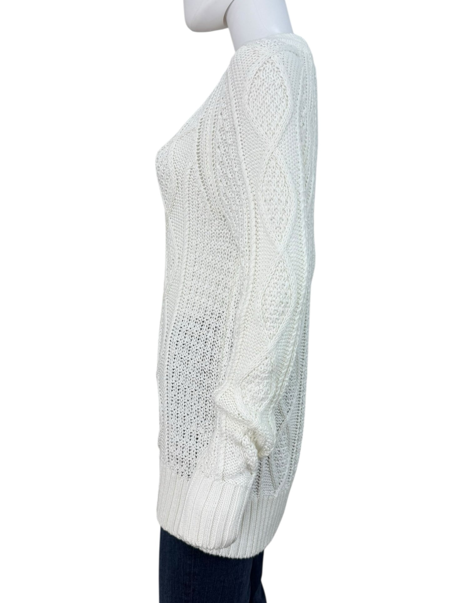 J. Crew White Organic Cotton Cable Knit Sweater Size M