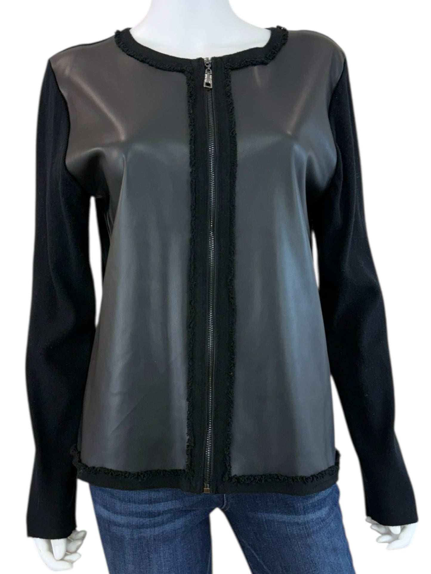 Sioni NWT Black Knit Faux Leather Jacket Size M