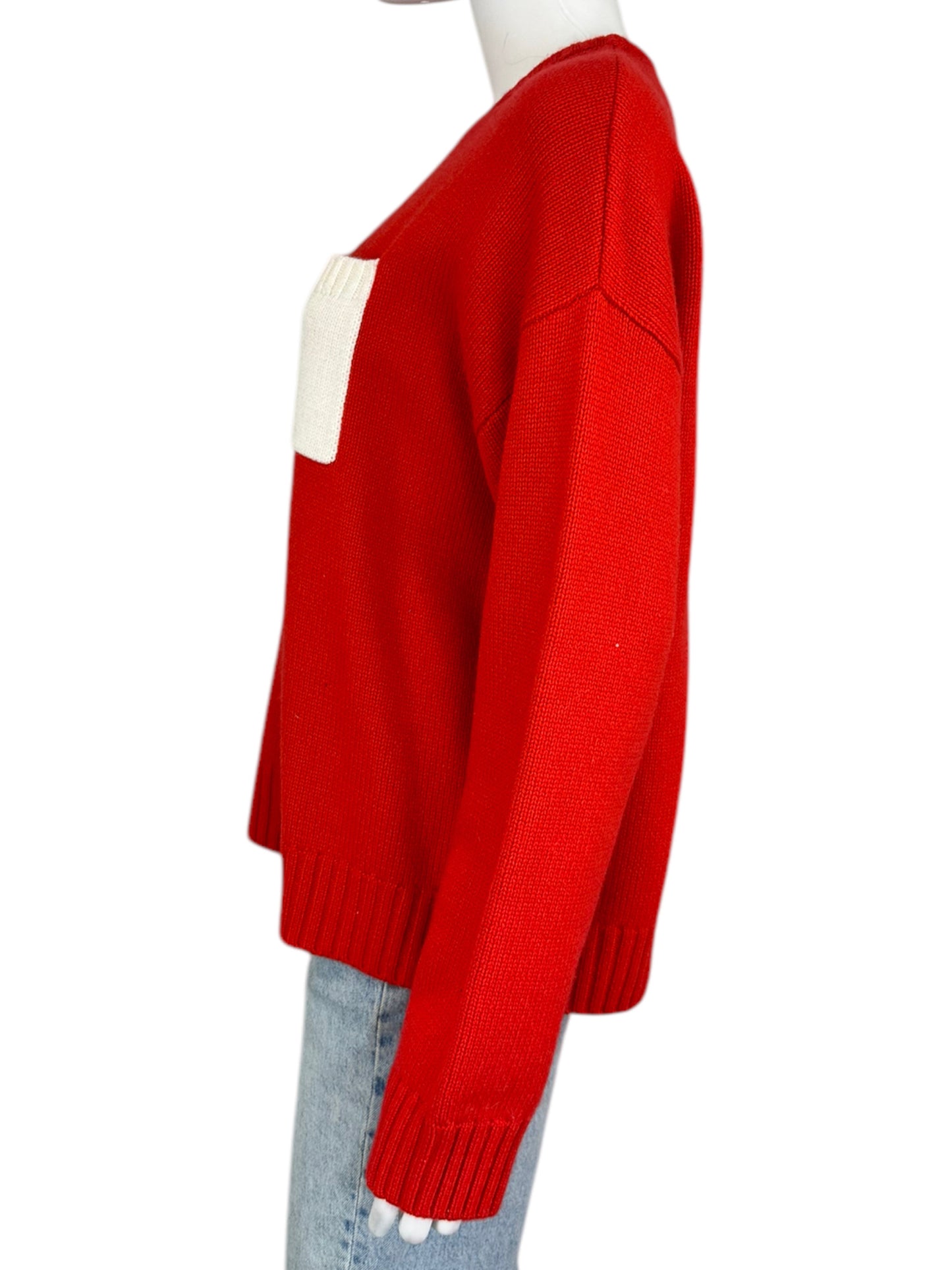 stateside Anthropologie Red Cashmere Sweater With White Pocket NWT Size M