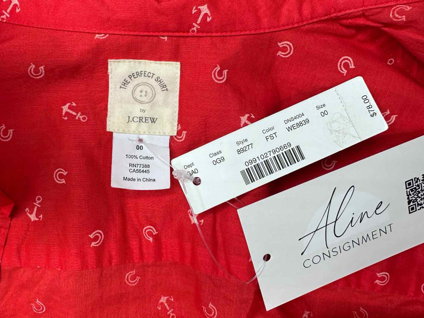 J. Crew NWT Red Anchor Print Perfect Shirt Size 00