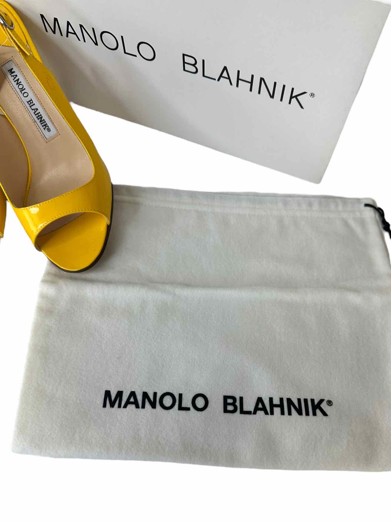 Manolo Blahnik Yellow THEYMESLI Slingback Peep Toe Pumps Size 36.5