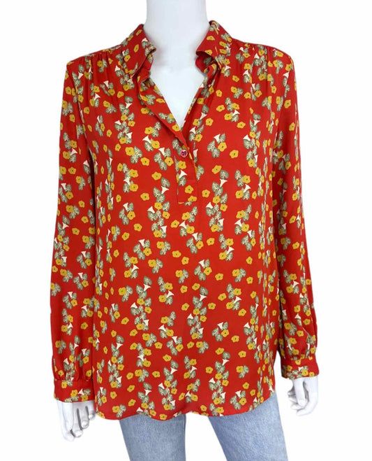 cabi Red Floral Print BELFREY Blouse Size S