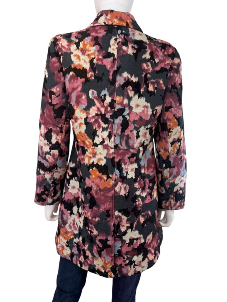 Chico's Muted Floral Drama Jacquard Coat Jacket Size M