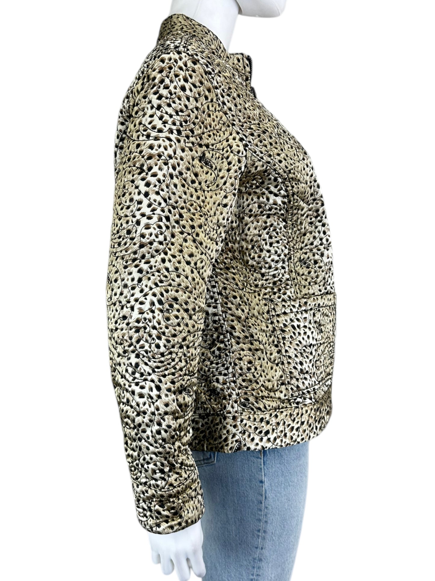 Idea L Quilted Leopard Print Zip-Up Jacket Size L