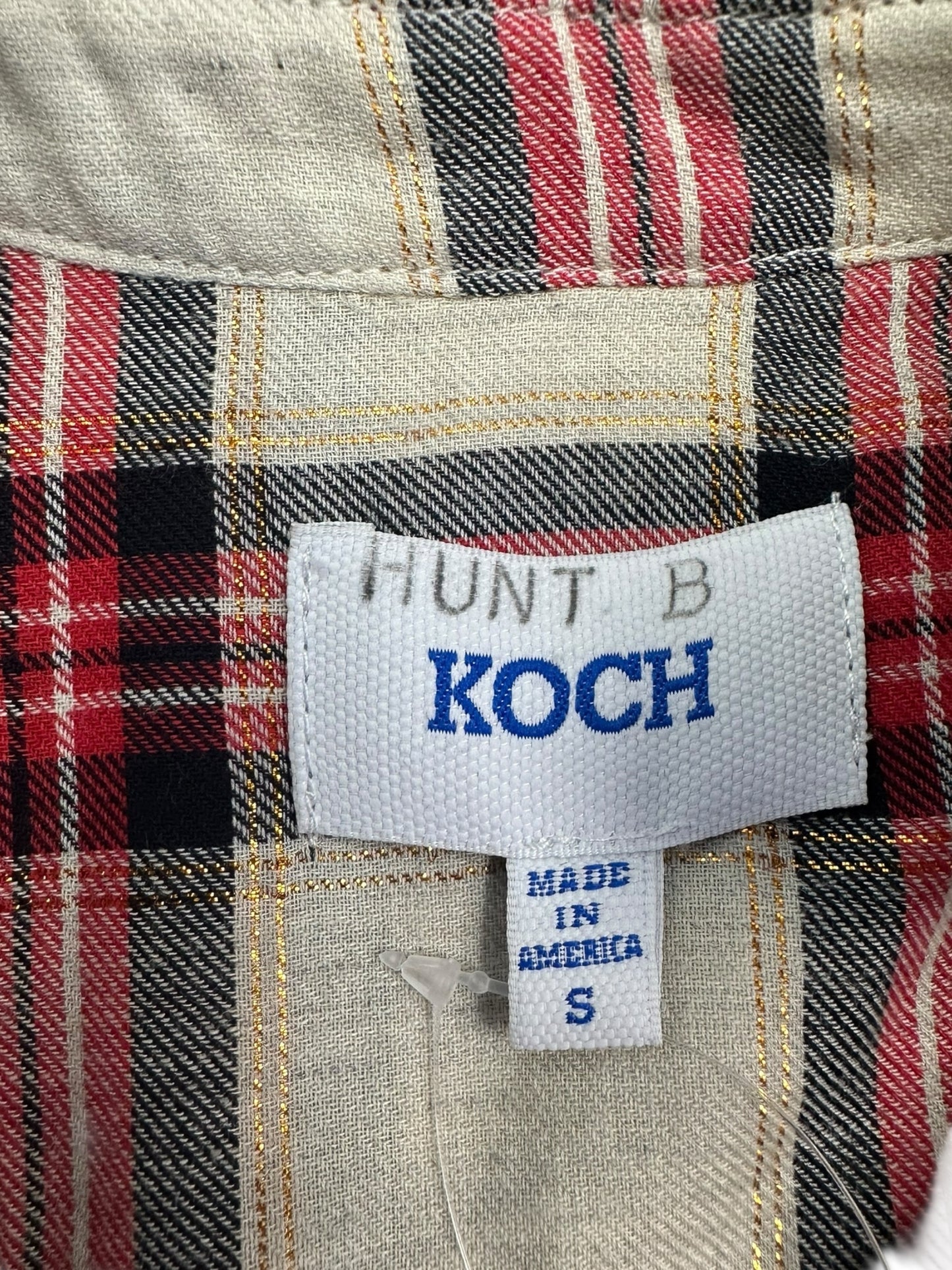 KOCH Red Plaid Ruffle Trim Size S  Button-Down Shirt