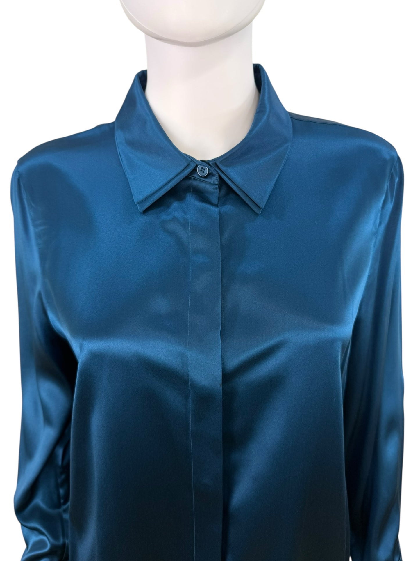 LAFAYETTE 148 NEW YORK Blue 100% Silk Button-Down Shirt Size L
