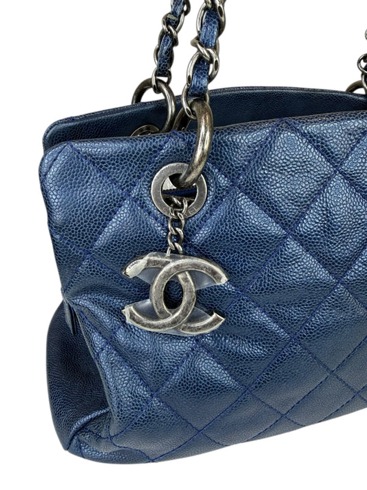 CHANEL Blue Caviar Leather Shopping Tote
