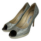 JIMMY CHOO Silver Luna 100 Champagne Glitter Platform Pumps Size 38