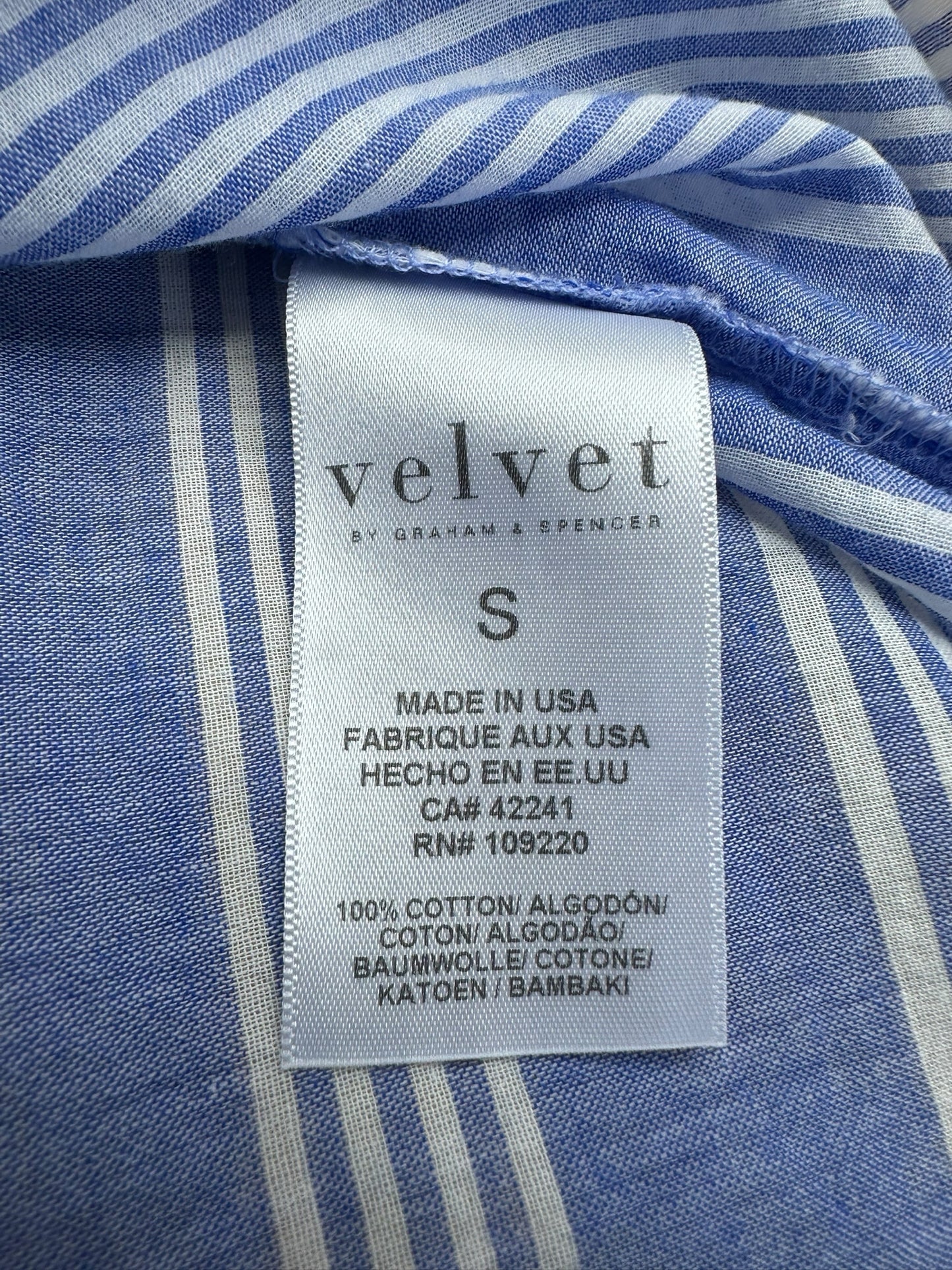 velvet BY GRAHAM & SPENCER Blue Striped Blouse Size S