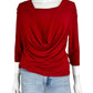 FRANK LYMAN Red Swoop Neck Knit Blouse Size 10