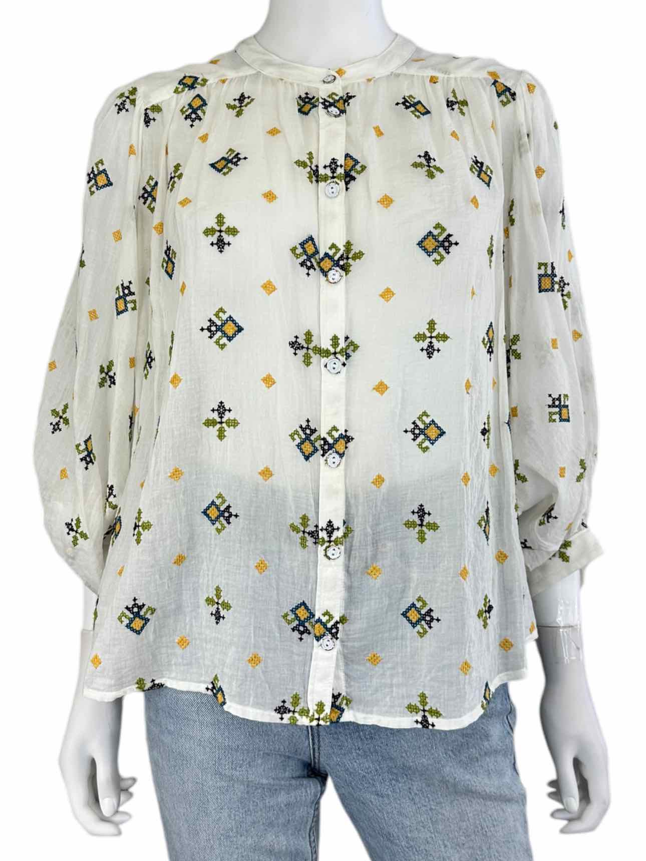 anthropologie White Embroidered Button-Down Size XS