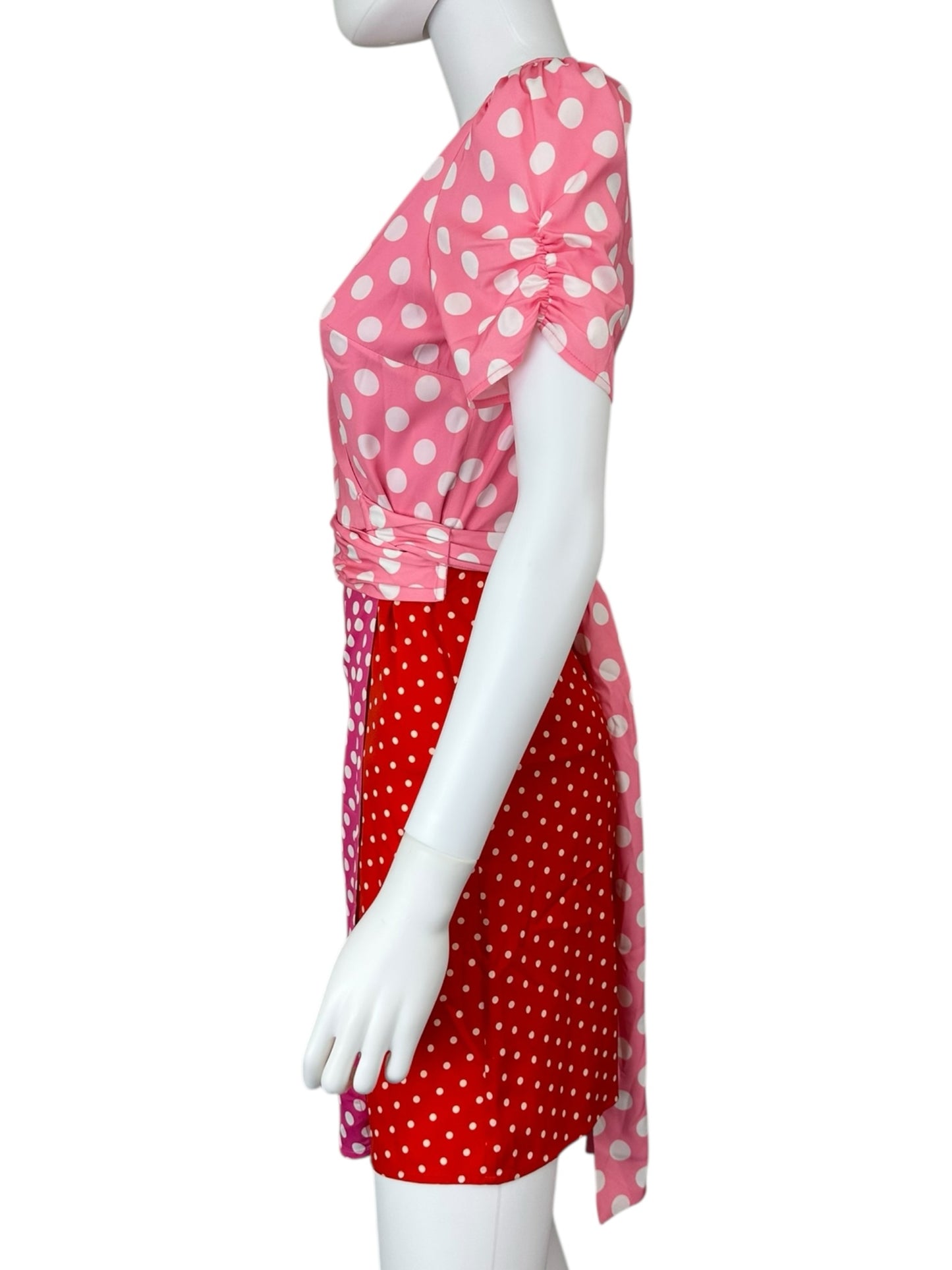 LE SUPERBE NWT Pink Polka Dot Wrap Mini Dress Size S