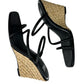 PAIGE Black Leather Stacey Three-Band Wedge Espadrilles Size 8