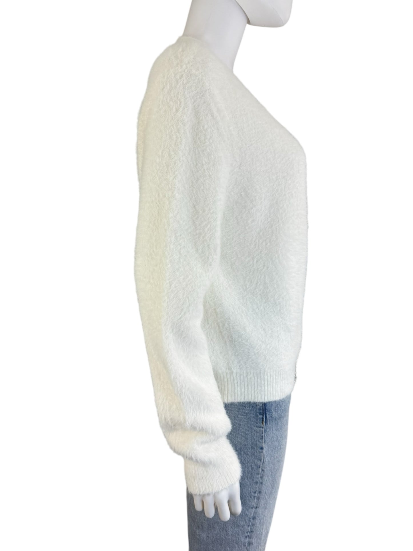 Sadie & Sage NWT White Porcelain Rhinestone Bow Cardigan Size L