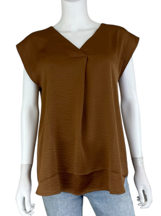 NWT LOFT Brown Satin Blouse Size S