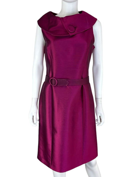 TAHARI Plum Midi Dress With Belt Size 8