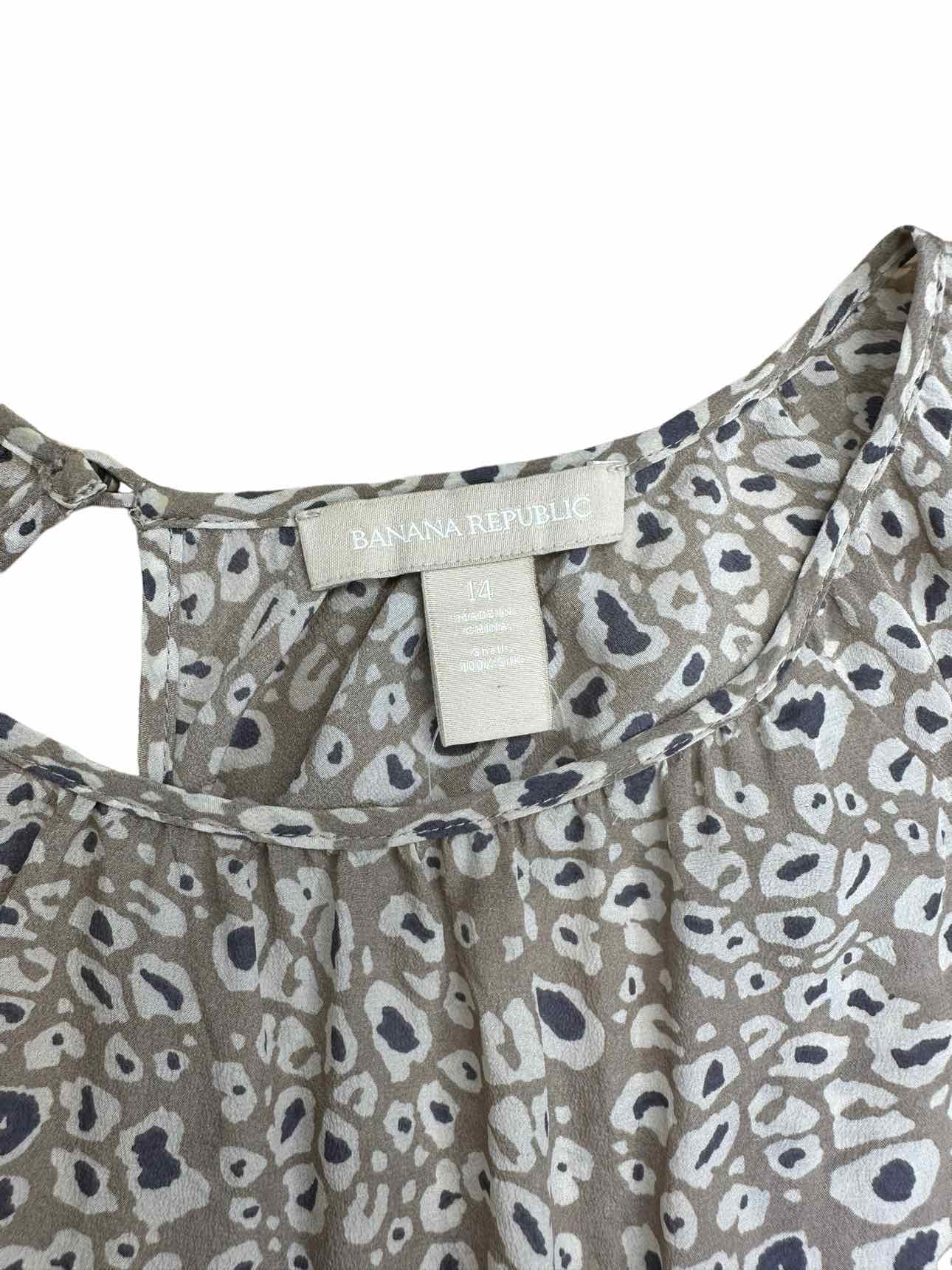 BANANA REPUBLIC Silk Taupe Spotted Blouse Size 14