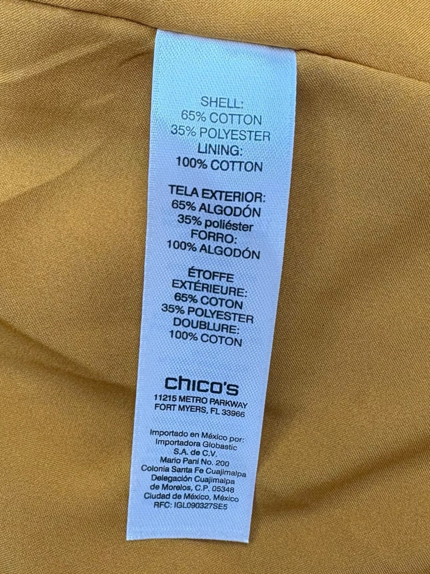 Chico's Yellow Cotton Coat Size L