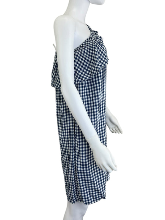 velvet Blue and White Gingham Mini Dress Size S