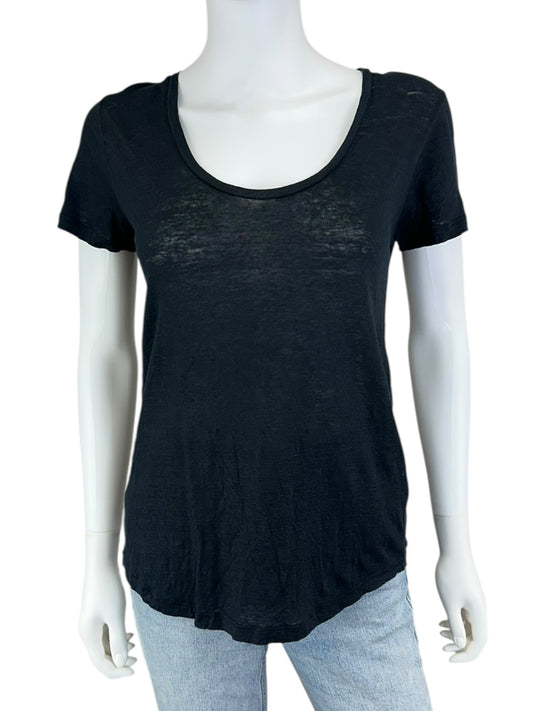BROCHU WALKER Black Linen Top Size M