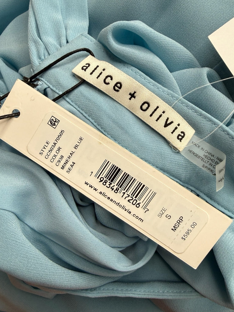 alice & olivia NWT Mineral Blue Gracen Trapeze Chiffon Mini Dress Size S