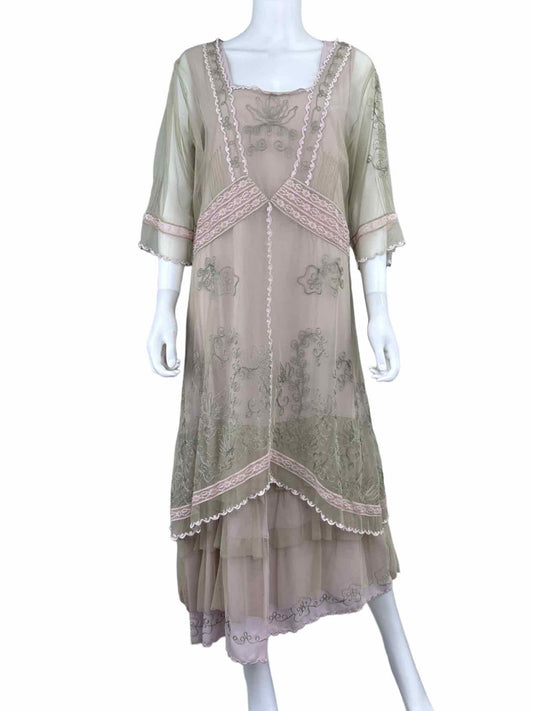 Nataya Embroidered Ruffle Lace Trim Dress Size XL