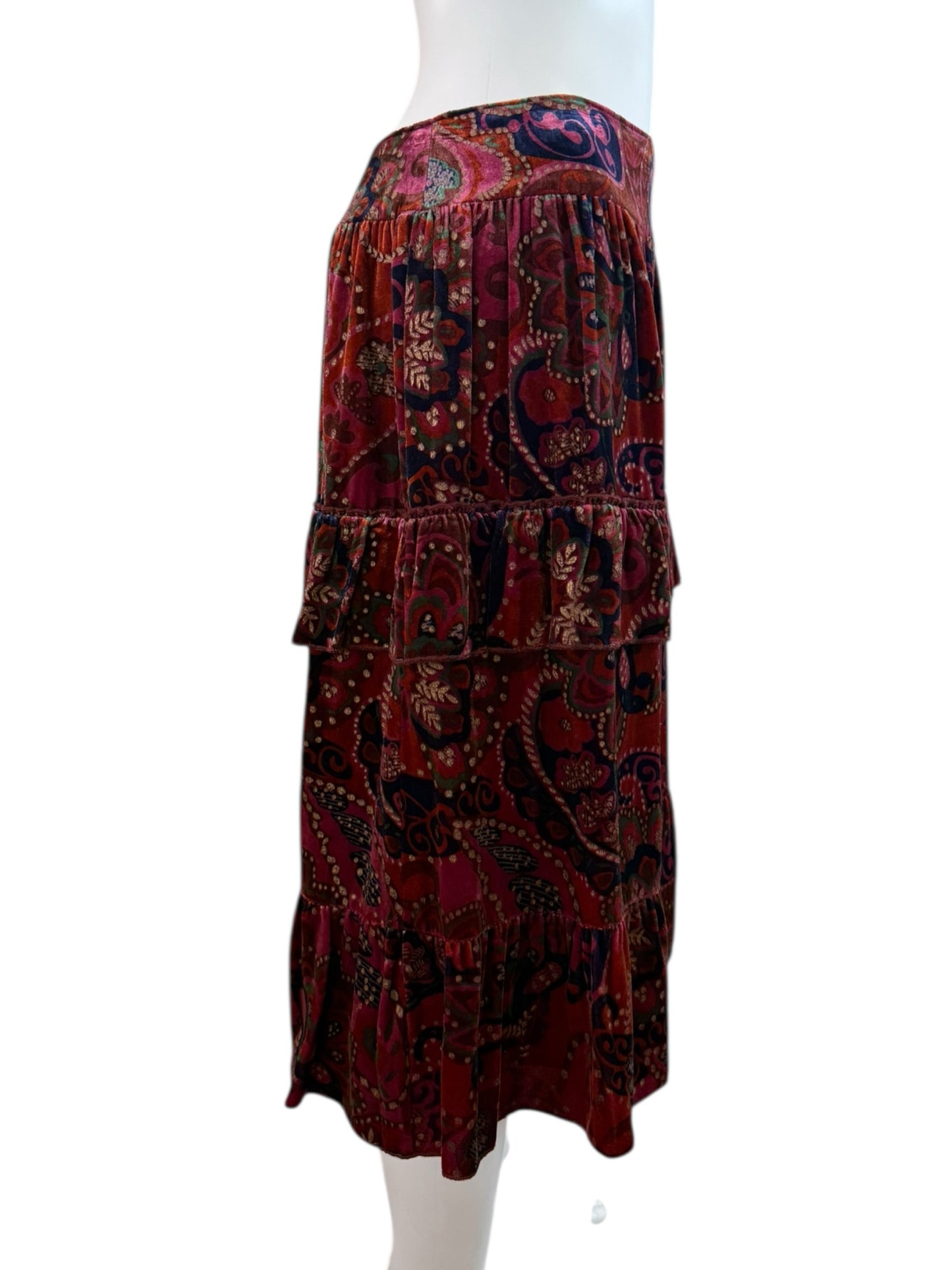 Cynthia Steffe Maroon Velvet Paisley Midi Skirt Size 6
