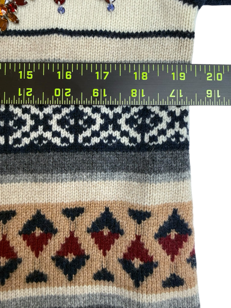 J. Crew Navy Jeweled Fair Isle Wool Sweater Size L
