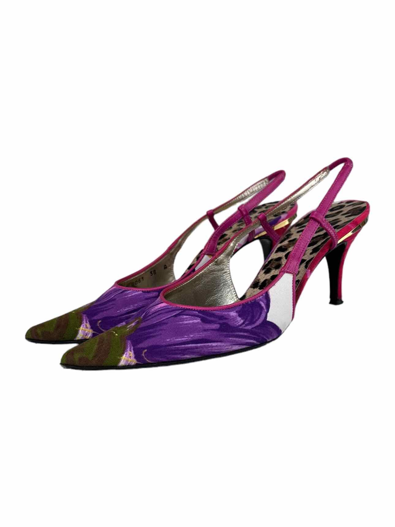 Dolce & Gabbana Purple Floral Slingback Heels Size 38