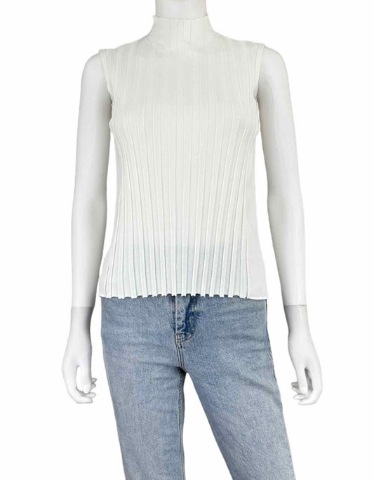 vince. White Ribbed Mock Neck Shell Size XS