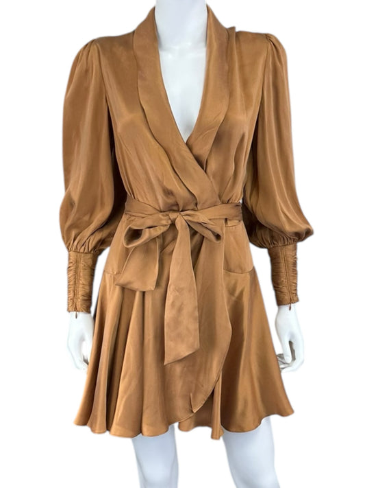 ZIMMERMANN Natural 100% Silk Mini Wrap Dress Size 0