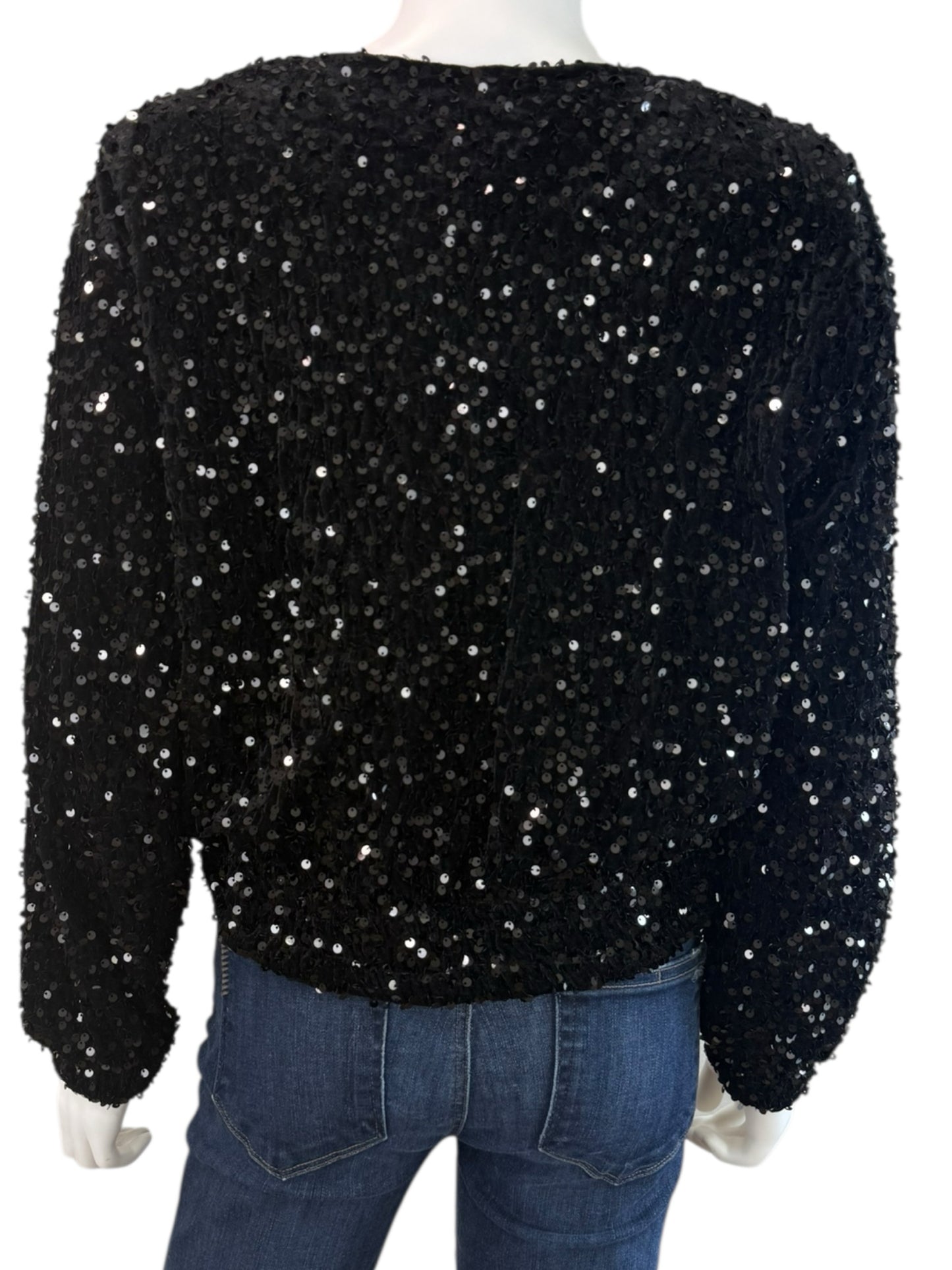 GEMMA + JANE NWT Black Sequin Bomber Jacket Size M