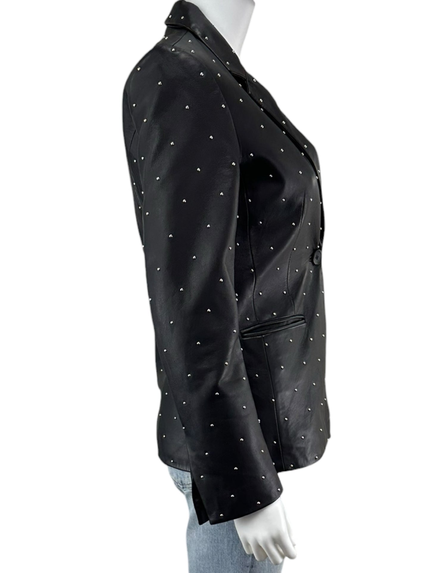Fini Black Genuine Leather Studded Blazer Size XS