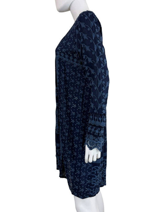 Johnny Was Blue Asheena Eyelet Shift Dress Size S