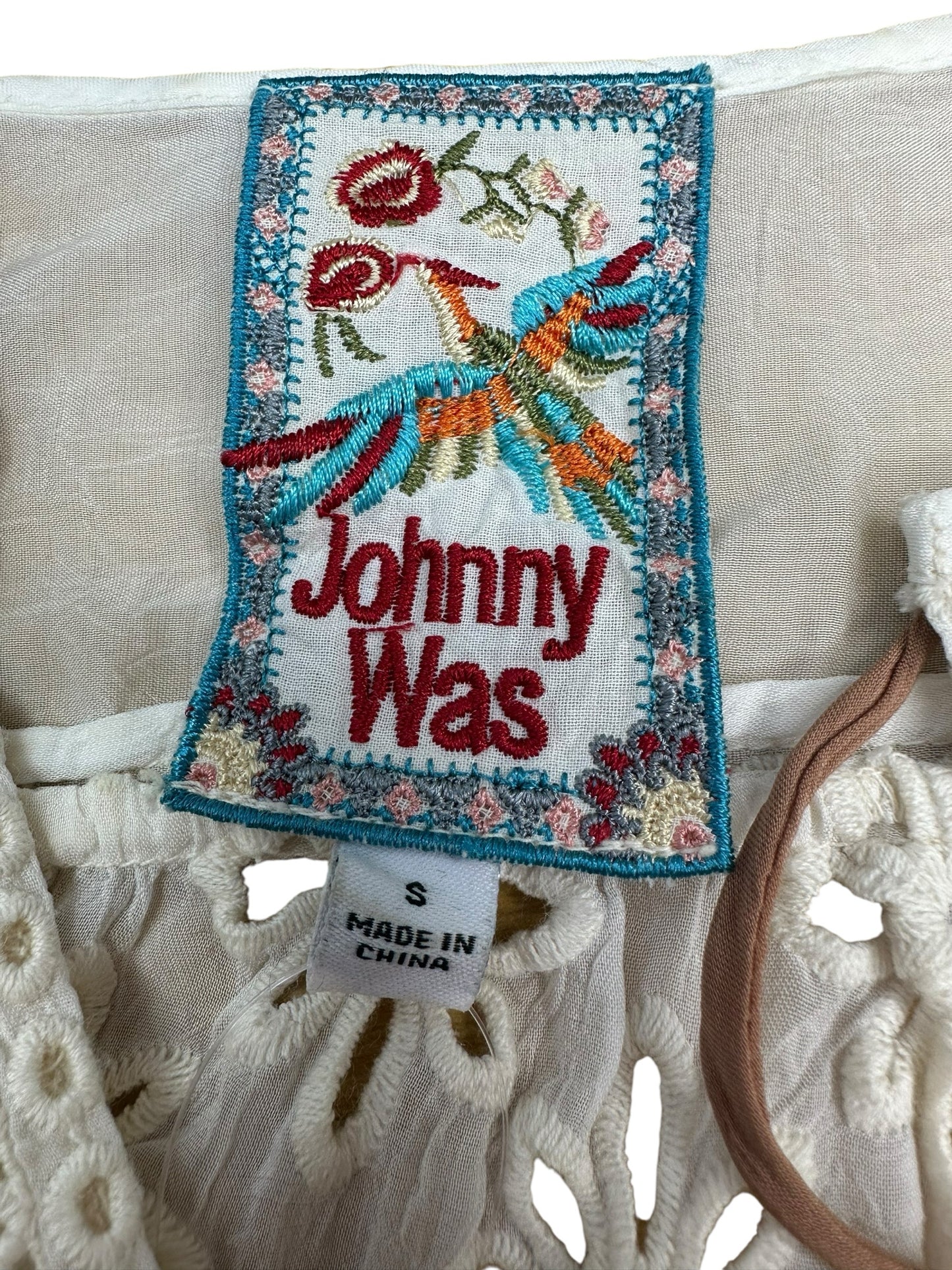 Johnny Was Ivory Floral Eyelet Top Size S
